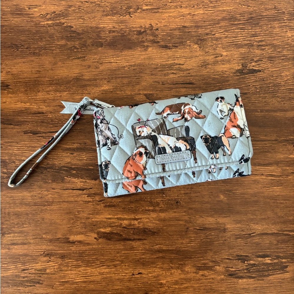 Vera Bradley Dog Print Clutch in Blue and Brown